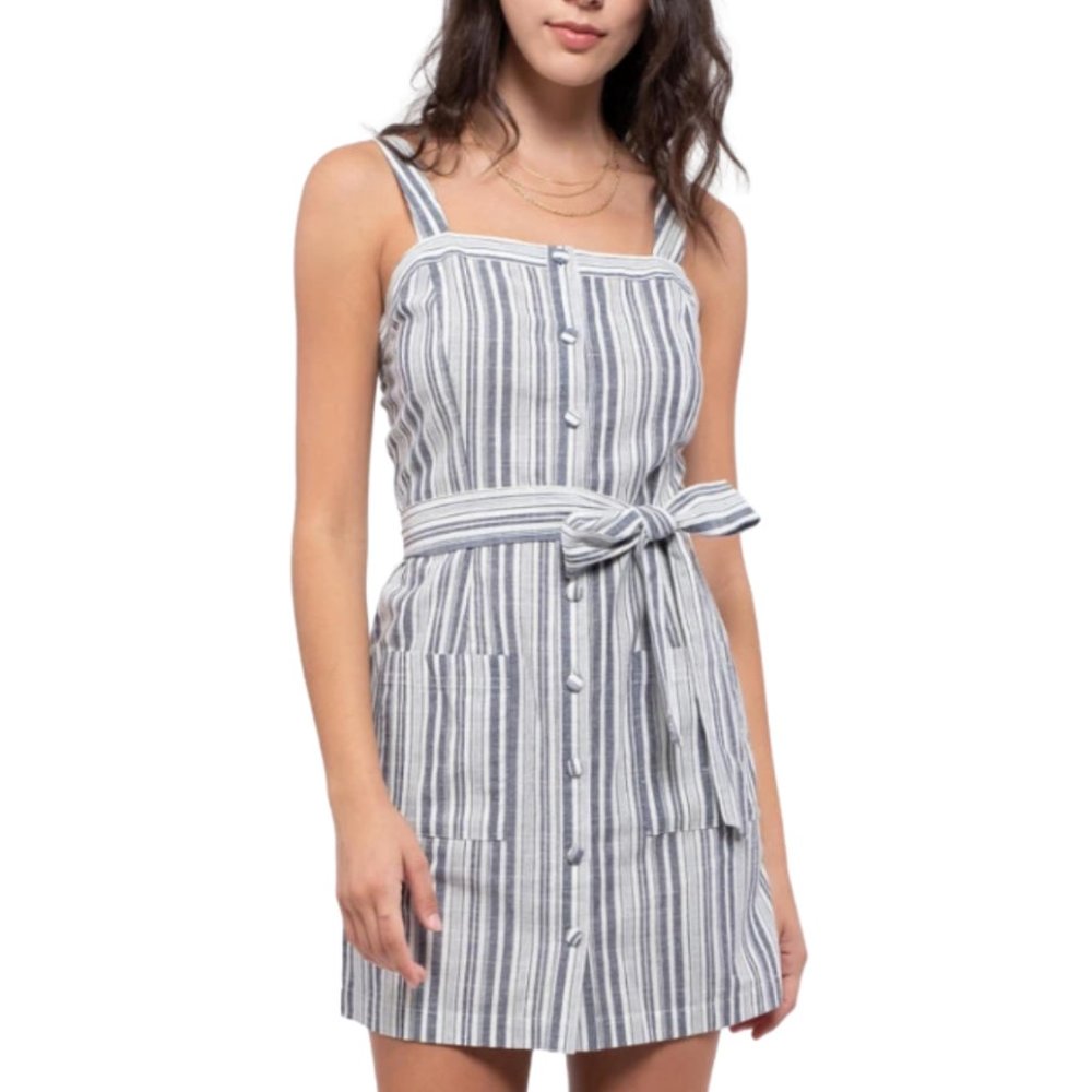 Button Front Striped Mini Dress